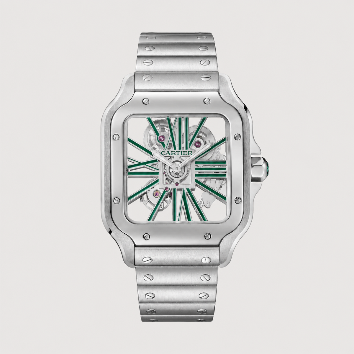 Cartier Santos de Cartier Skeleton — Steel & Green